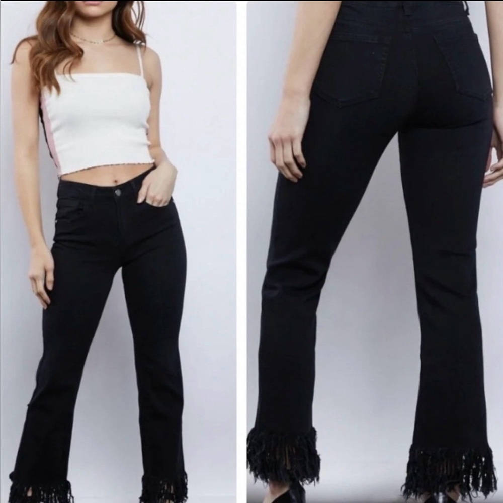 Judy Blue Black Fringe Hem Cropped Skinny Jeans Women’s 2XL Made in USA